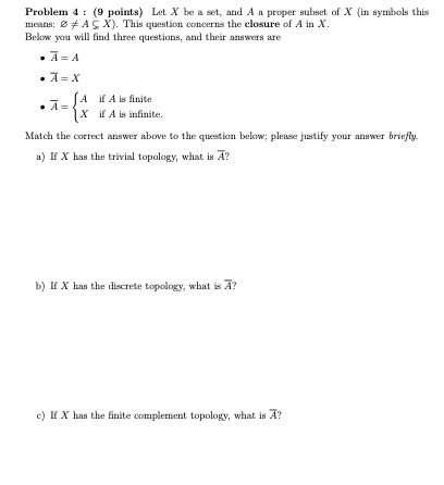 Solved Problem 4 9 Points Let X Be A Set And A A Proper Chegg