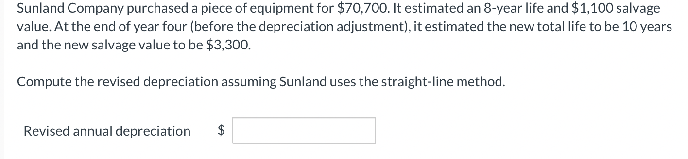 Solved Sunland Company Purchased A Piece Of Equipment For Chegg