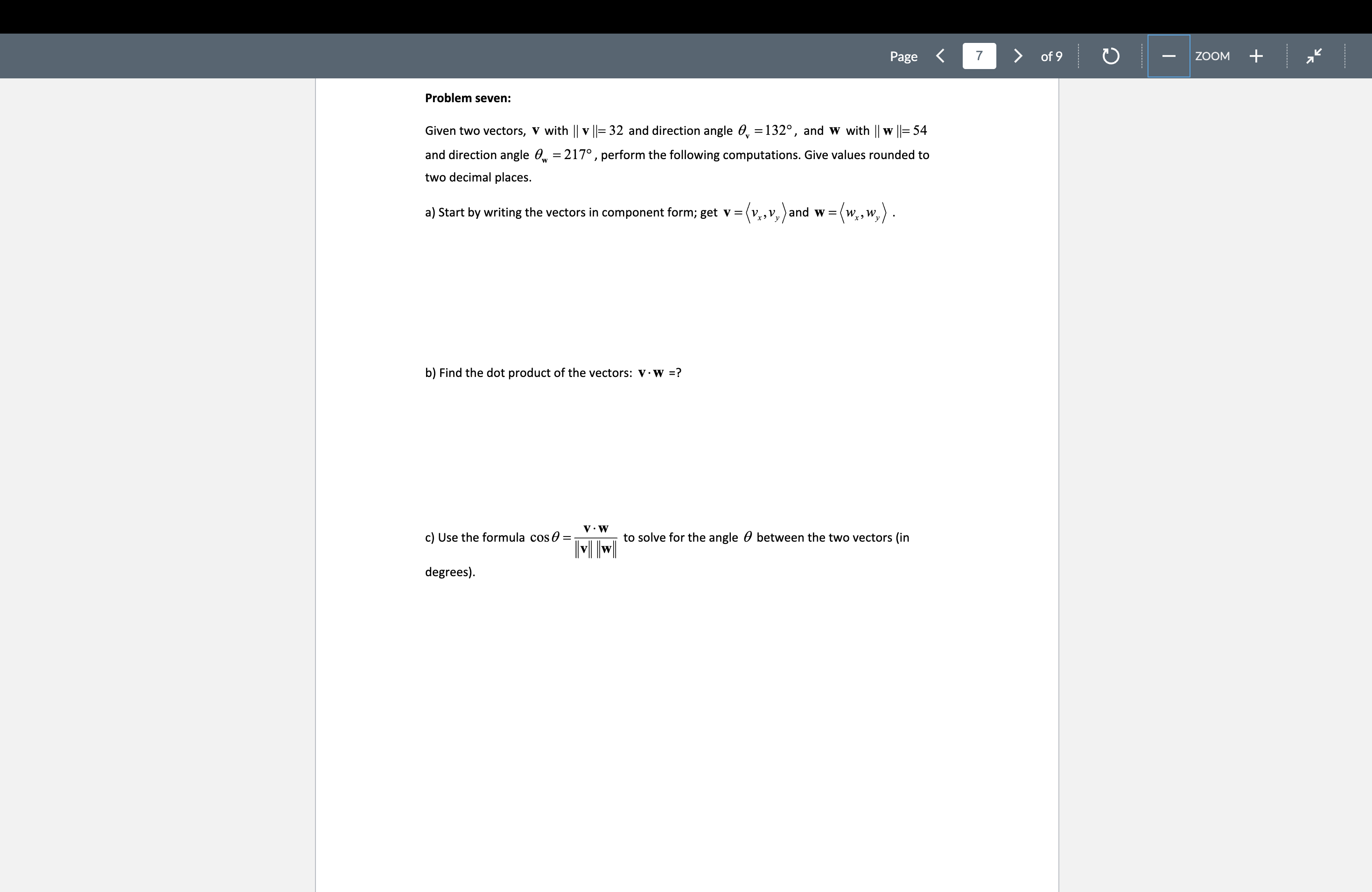 Solved Given Two Vectors V With V And Direction Angle Chegg