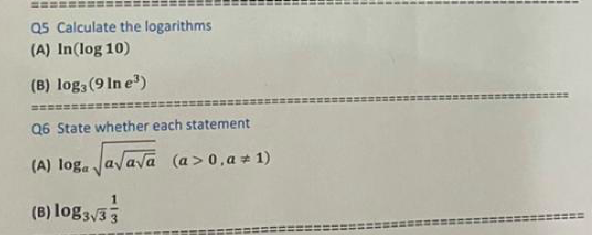 Solved Q5 Calculate The Logarithms A In Log 10 B Logz Chegg