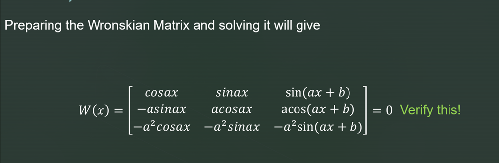 Solved Using Wronskian Verify That This Wronskian Matrix Is Chegg