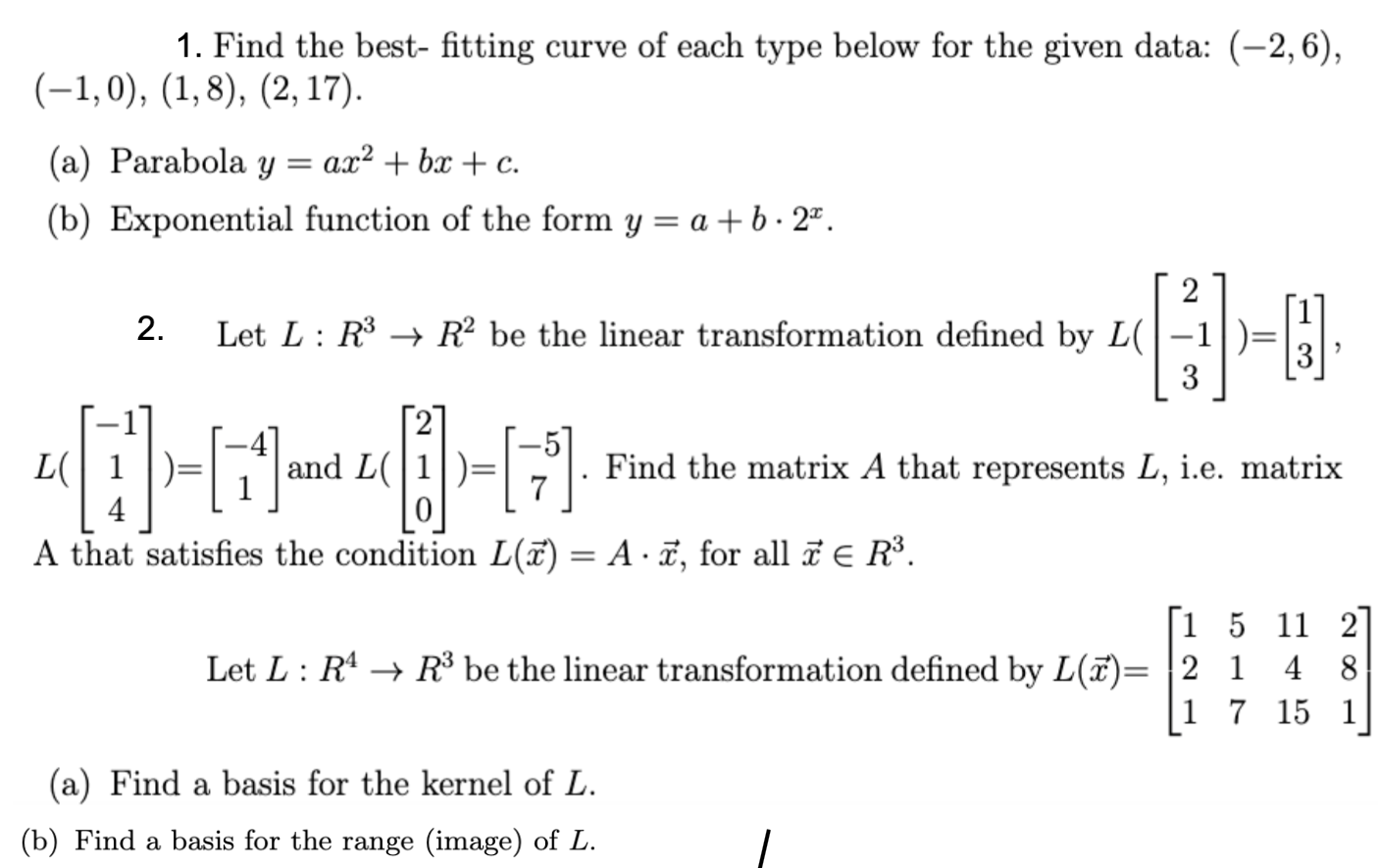 Solved Find The Best Fitting Curve Of Each Type Below Chegg