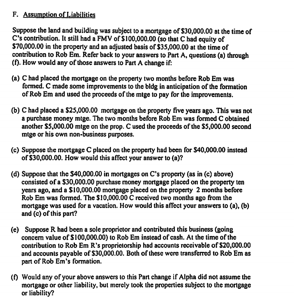 Solved F Assumption Of Liabilities Suppose The Land And Chegg