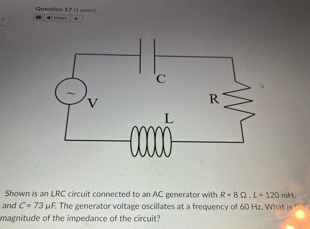 Solved Shown Is An LRC Circuit Connected To An AC Generator Chegg