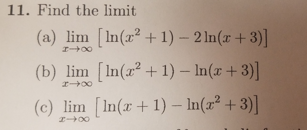 Solved 00 11 Find The Limit A Lim Ln X2 1 2 Chegg