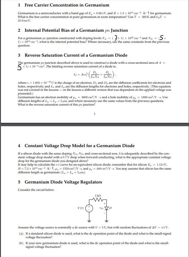 Solved 1 Free Carrier Concentration In Germanium Germanium Chegg