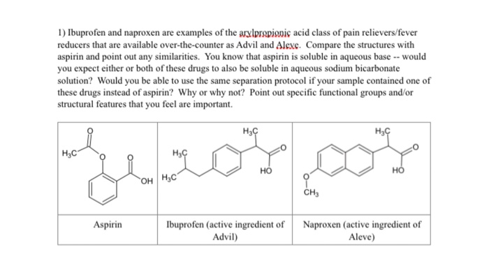 Solved Comparing The Structures Of Aspirin Ibuprofen And Off