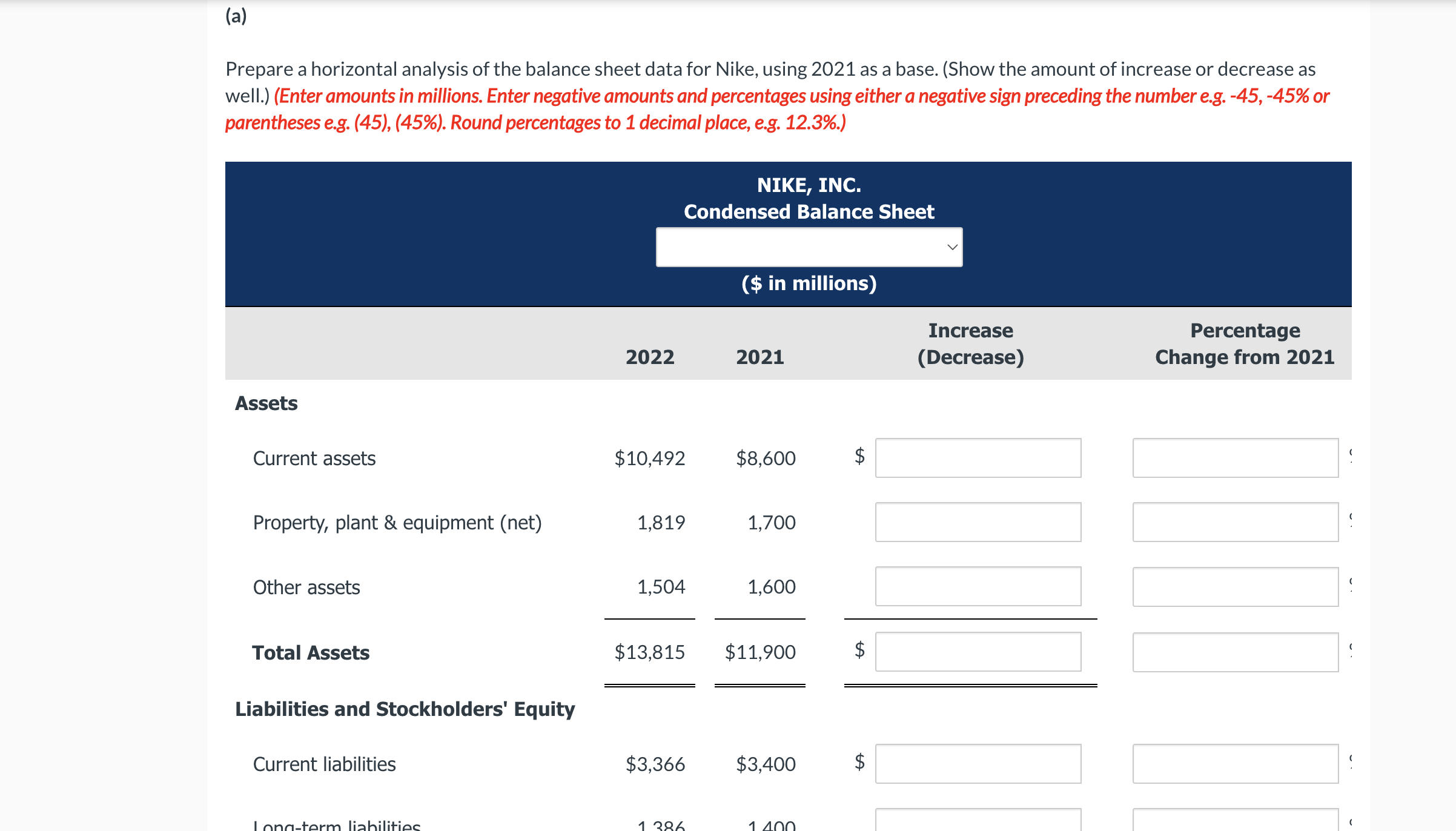 Solved Prepare A Horizontal Analysis Of The Balance Sheet Chegg