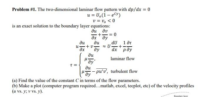 Solved น Problem 1 The two dimensional laminar flow Chegg