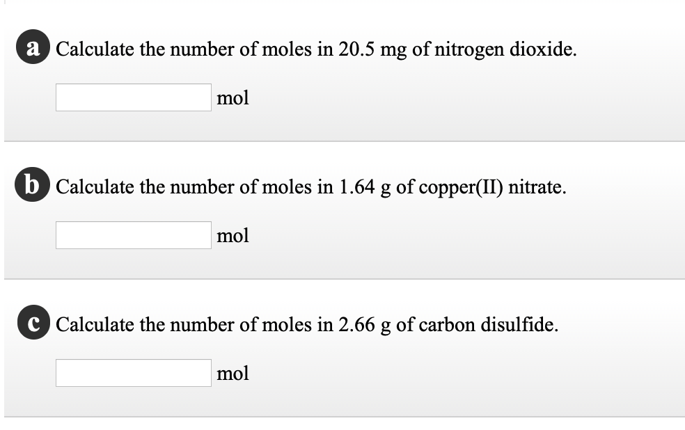 Solved Determine The Number Of Moles For Each Compound Chegg