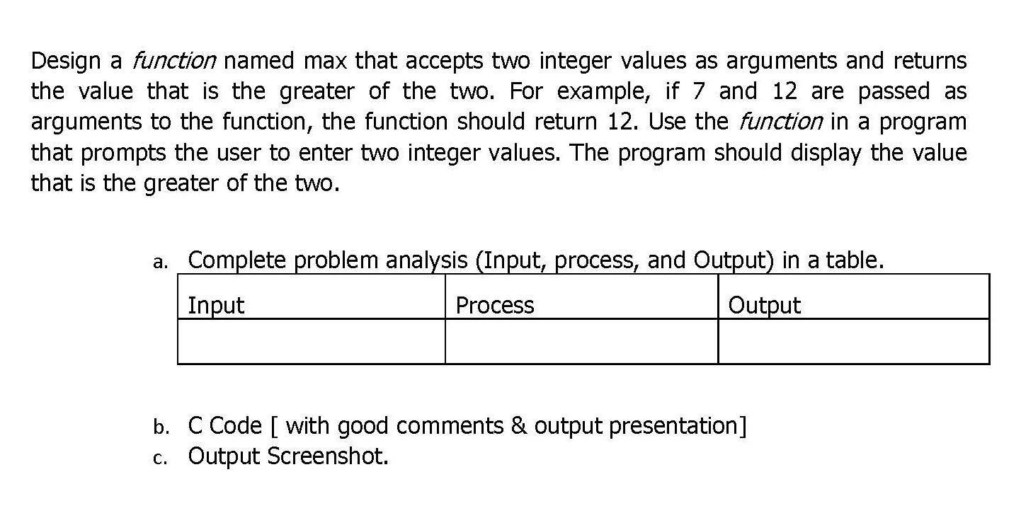 Solved Design A Function Named Max That Accepts Two Integer Chegg