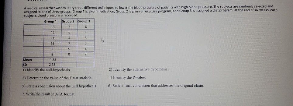 Solved A Medical Researcher Wishes To Try Three Different Chegg