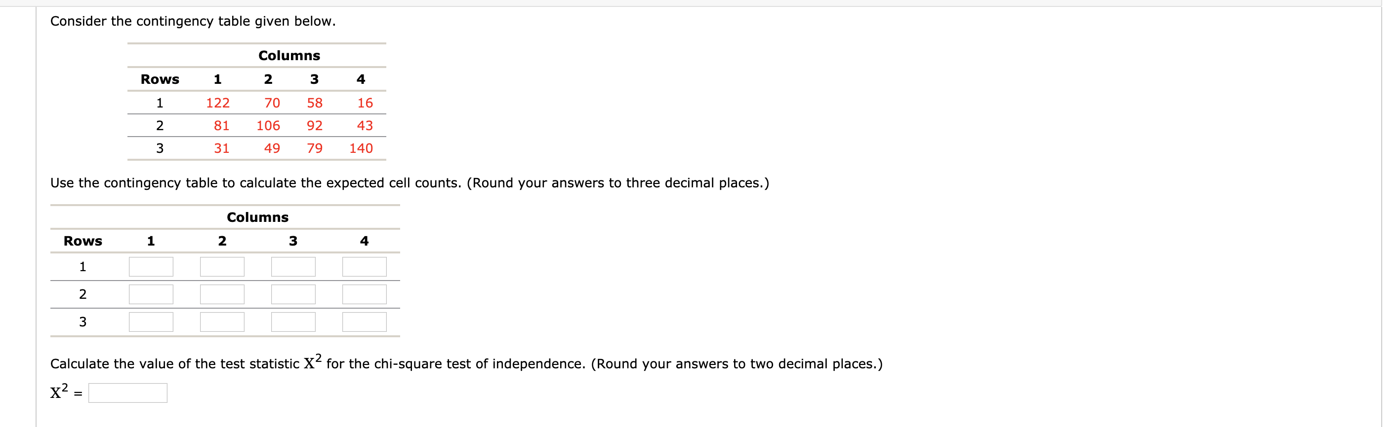 Solved Consider The Contingency Table Given Below Rows 1 2 Chegg