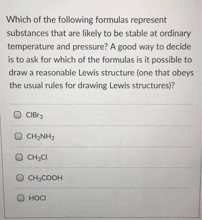 Solved Which Of The Following Formulas Represent Substances Chegg