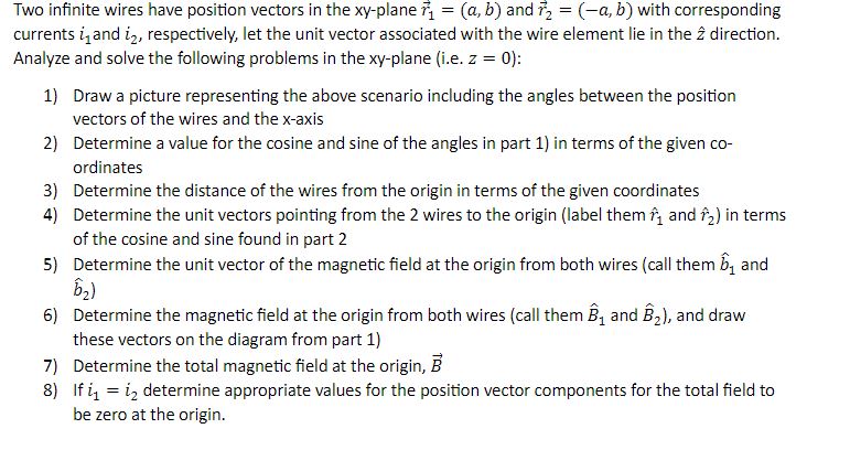 Solved Two Infinite Wires Have Position Vectors In The Chegg