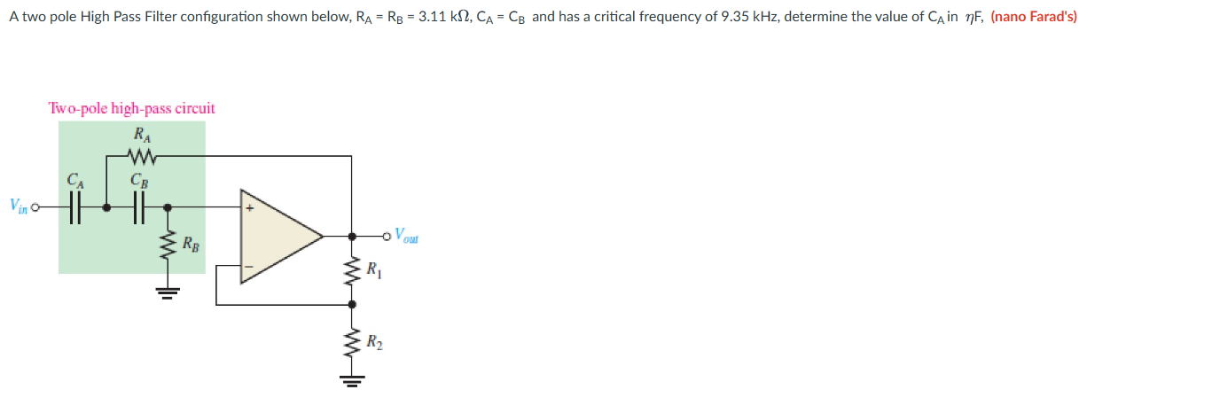 Solved A Two Pole High Pass Filter Configuration Shown Chegg