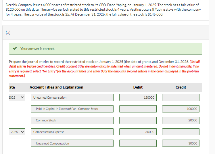 Solved Derrick Company Issues 4 000 Shares Of Restricted Chegg