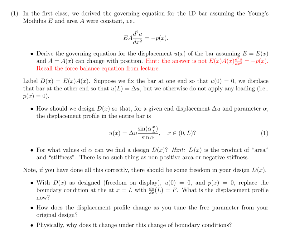 Solved Derive The Governing Equation For The Displacement Chegg