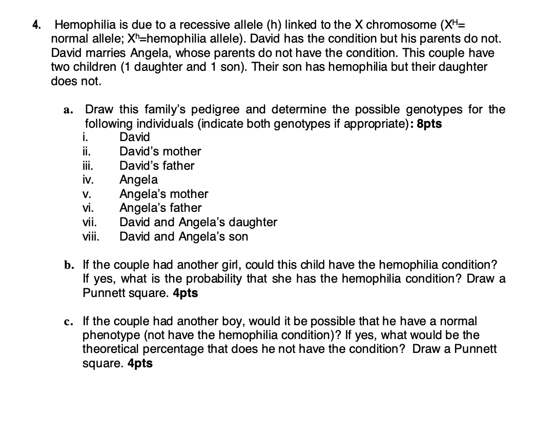 Solved Hemophilia Is Due To A Recessive Allele H Linked To Chegg