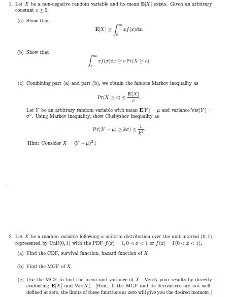 Solved Let X Be A Non Negative Random Variable And Its Chegg