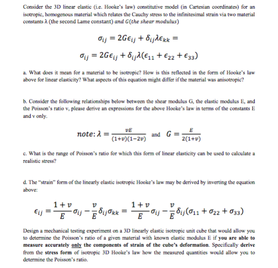 Consider The 3D Linear Elastic E Hooke S Law Chegg