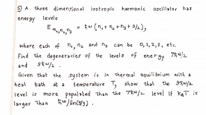 Solved A Three Dimensional Isotropic Harmonic Oscillator Chegg