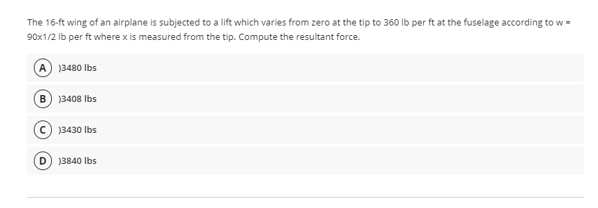 Solved The Ft Wing Of An Airplane Is Subjected To A Lift Chegg