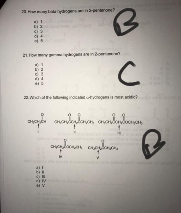 Solved 20 How Many Beta Hydrogens Are In 2 Pentanone A 1 Chegg