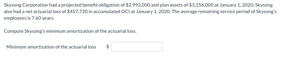 Solved Skysong Corporation Had A Projected Benefit Chegg