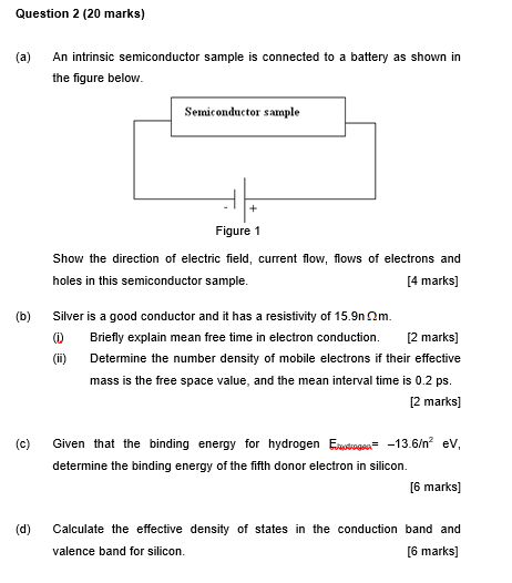 Solved Question Marks A An Intrinsic Semiconductor Chegg