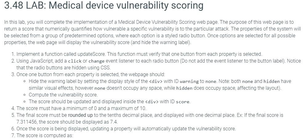 3 48 LAB Medical Device Vulnerability Scoring In Chegg