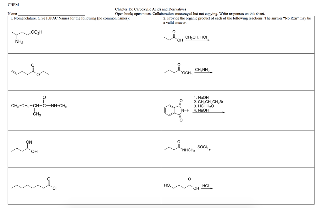 Solved CHEM Chapter 15 Carboxylic Acids And Derivatives Chegg