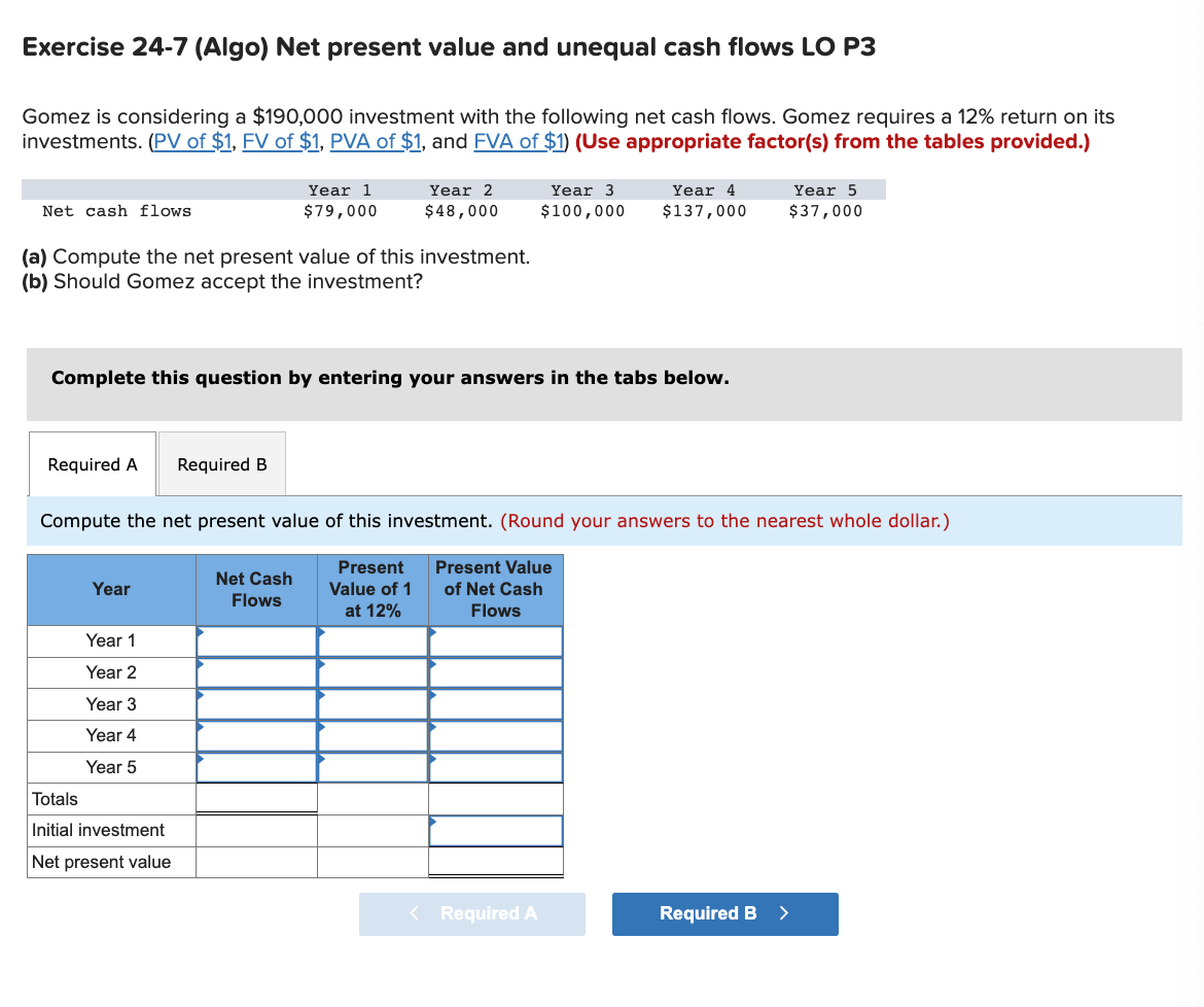 Solved Exercise Algo Net Present Value And Unequal Chegg