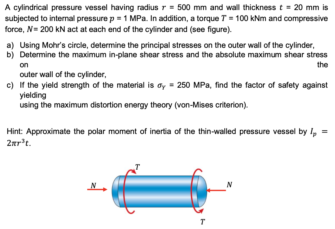 Solved A Cylindrical Pressure Vessel Having Radius R 500 Mm Chegg