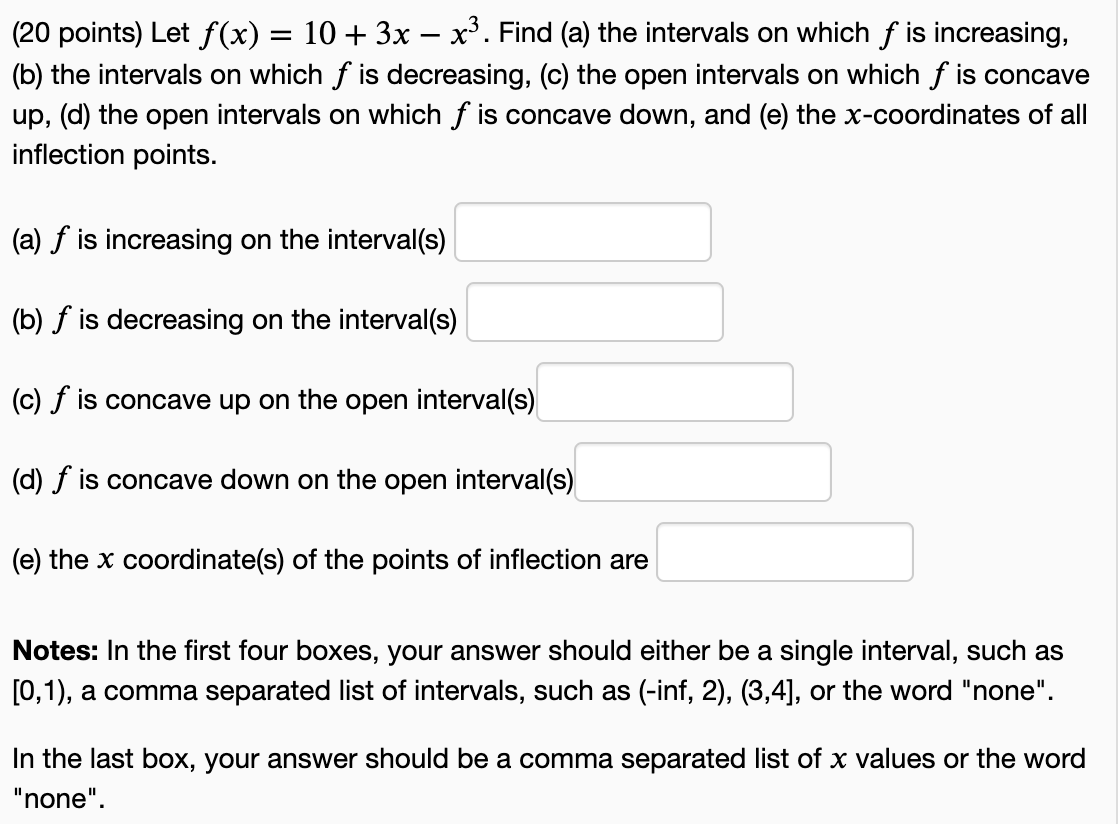 Solved 20 Points Let F X 10 3x X3 Find A The Chegg