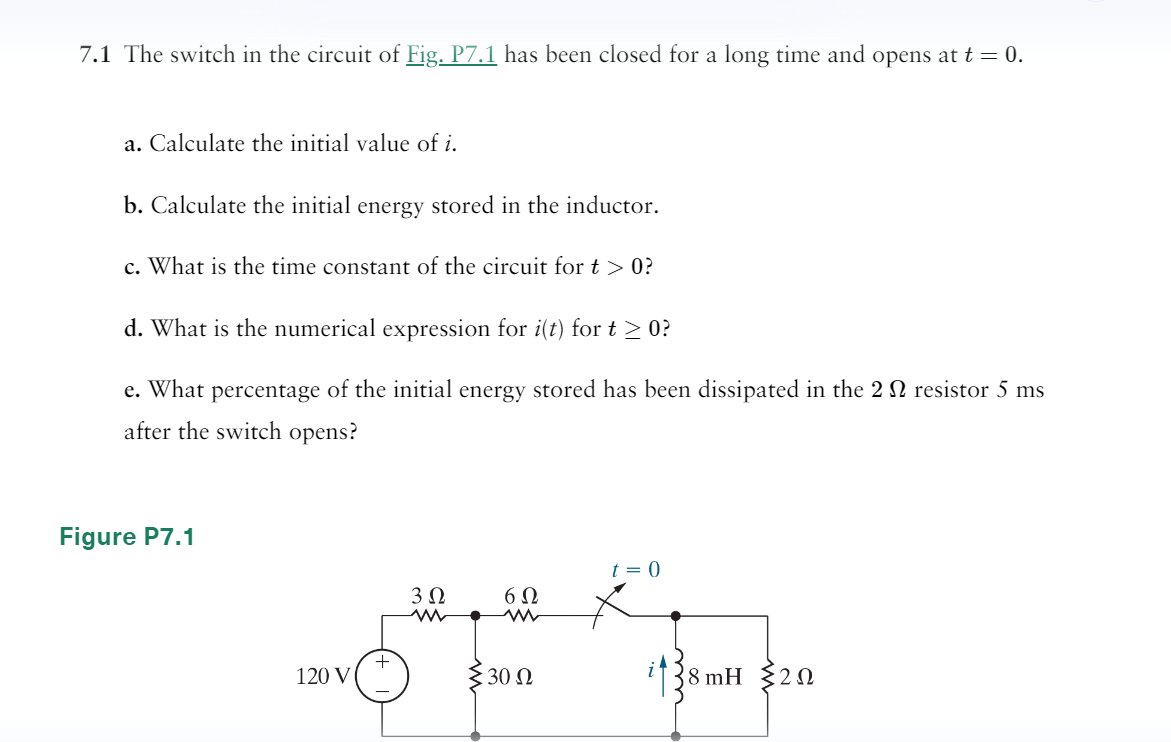 Solved The Switch In The Circuit Of Fig P Has Been Chegg