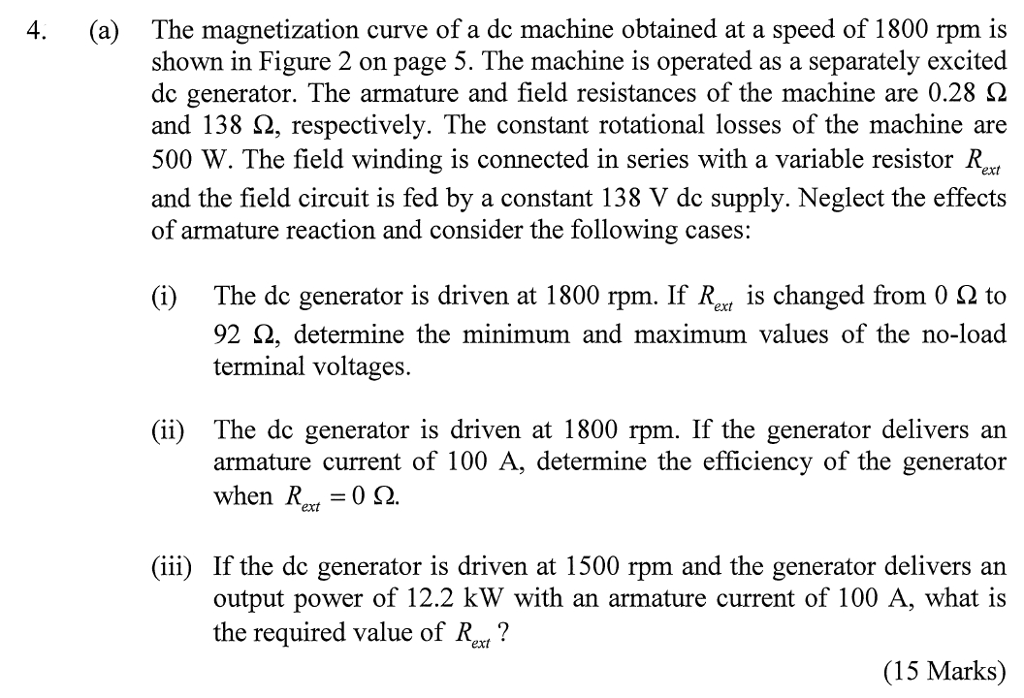 Solved The Magnetization Curve Of A Dc Machine Obtained At A Chegg