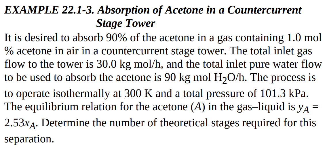 Solved EXAMPLE 22 1 3 Absorption Of Acetone In A Chegg