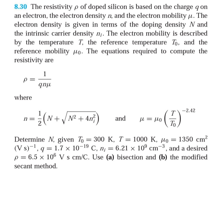 The Resistivity P Of Doped Silicon Is Based On Chegg