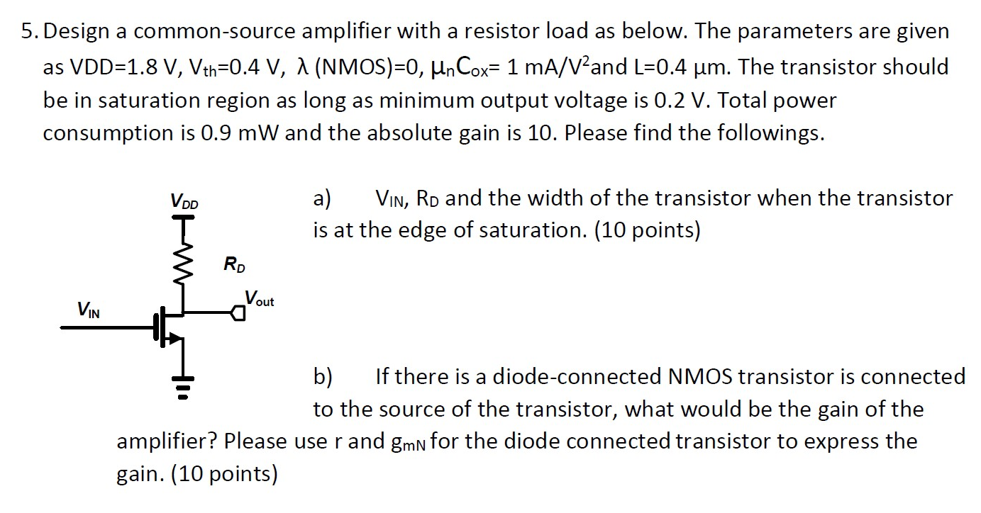 Solved Design A Common Source Amplifier With A Resistor Chegg