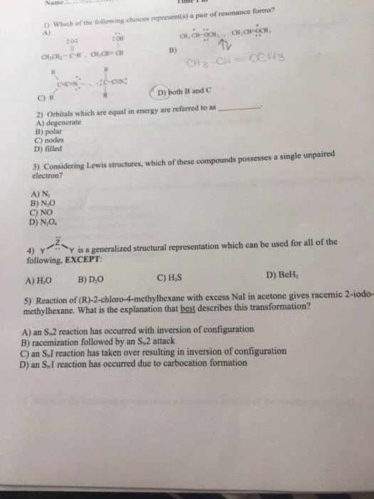 Solved Name L D Which Of The Following Choices Represent S Chegg