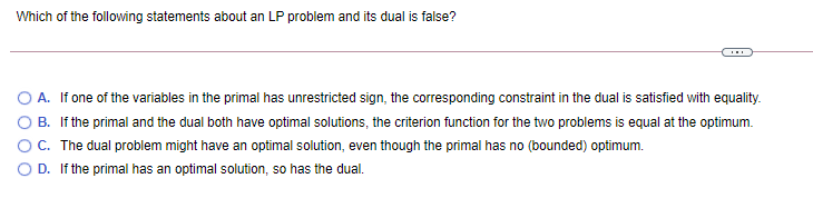 Solved Which Of The Following Statements About An LP Problem Chegg