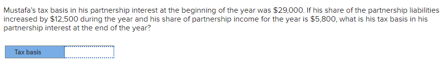 Solved Mustafa S Tax Basis In His Partnership Interest At Chegg