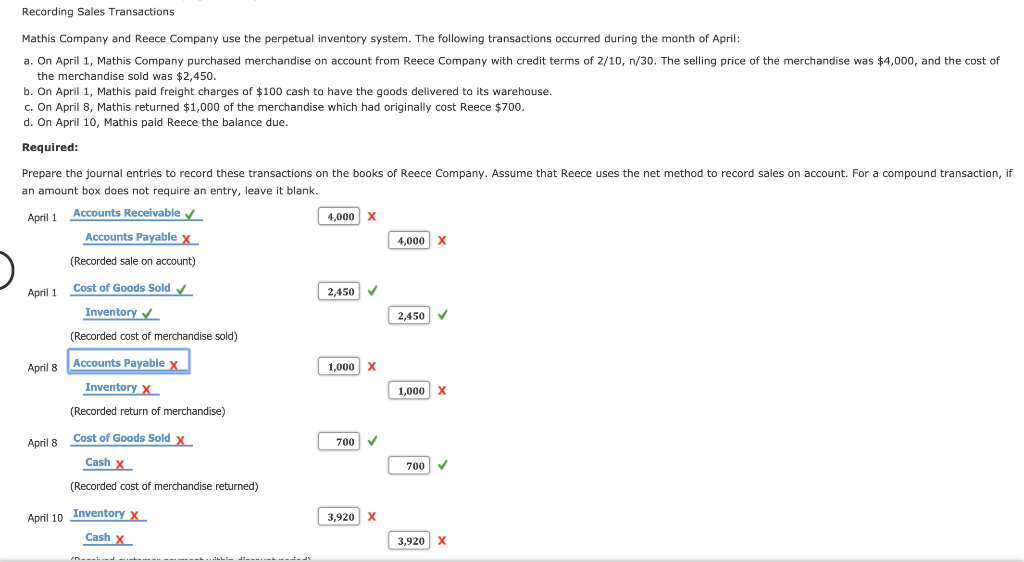 Solved Recording Sales Transactions Mathis Company And Reece Chegg