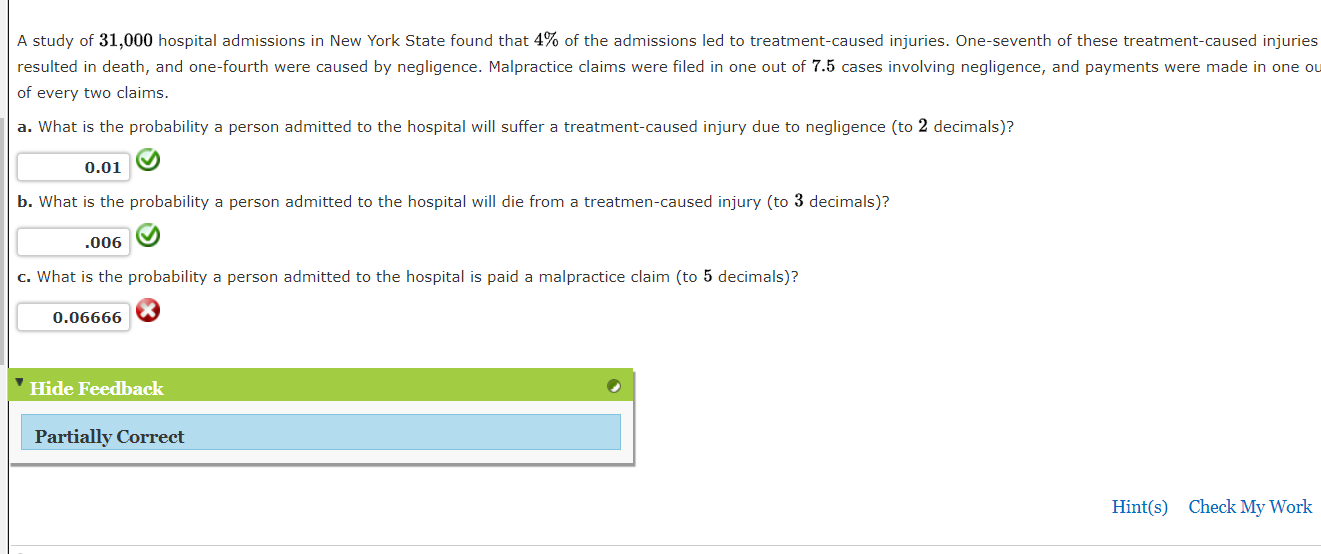 Solved A Study Of 31 000 Hospital Admissions In New York Chegg