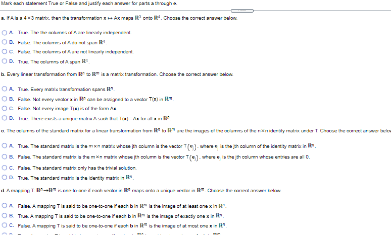 Solved Mark Each Statement True Or False And Justify Each Chegg