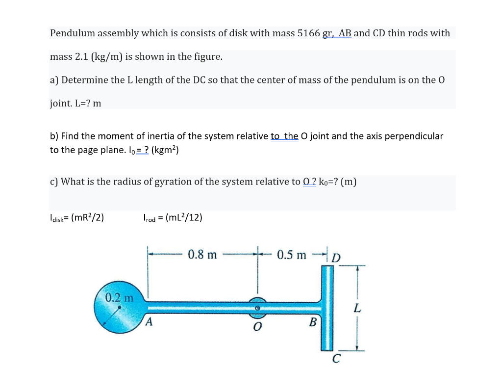 Solved Pendulum Assembly Which Is Consists Of Disk With Mass Chegg