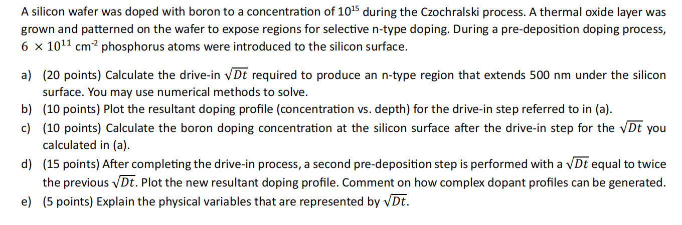 Solved A Silicon Wafer Was Doped With Boron To A Chegg