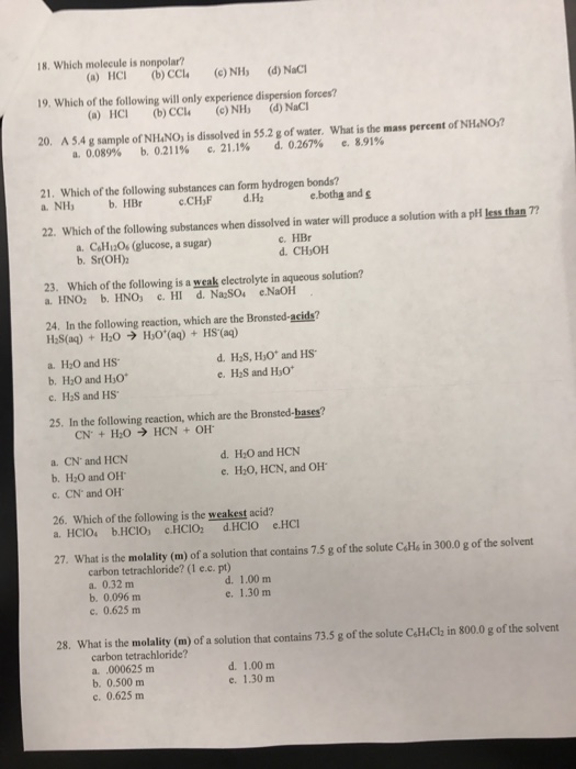 Solved Which Molecule Is Nonpolar A HCl B CCl 4 C Chegg