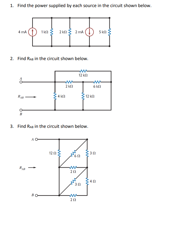 Solved 1 Find The Power Supplied By Each Source In The Chegg